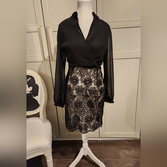 Black Chiffon and Lace Dress - Picture 5 of 10